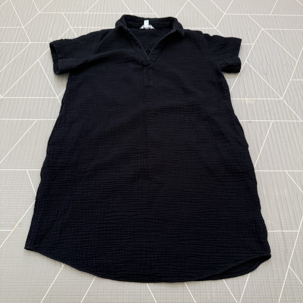 3 Dots Nordstrom Black T-shirt Dress L 100% Cotton Gauze Black Short Sleeve‎